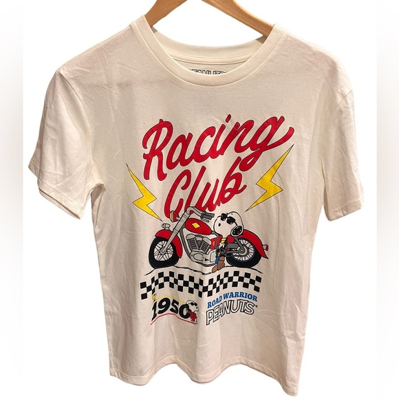 NWT Peanuts T Shirt S White Racing
Club Print Summer Comfy Cute size Medium - Picture 1 of 5